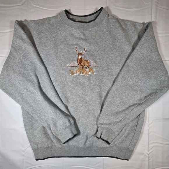 MC Sport Other - Vintage MC Sport Gray Embroidered Deer Buck Sweatshirt Mens Large Pullover
